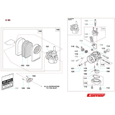 Carburetor SHA 14-12L C50 (50cc) Comer, mondokart, kart, kart