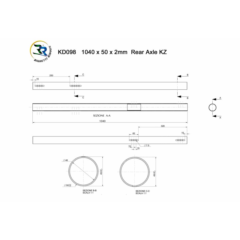 Eje Trasero 50 x 1040mm Righetti Ridolfi KZ MEDIO (Verde)