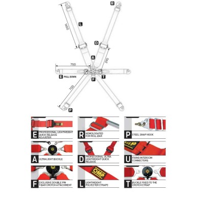 Ceinture de Sécurité OMP ONE 3+2 - ENDURANCE, MONDOKART, kart