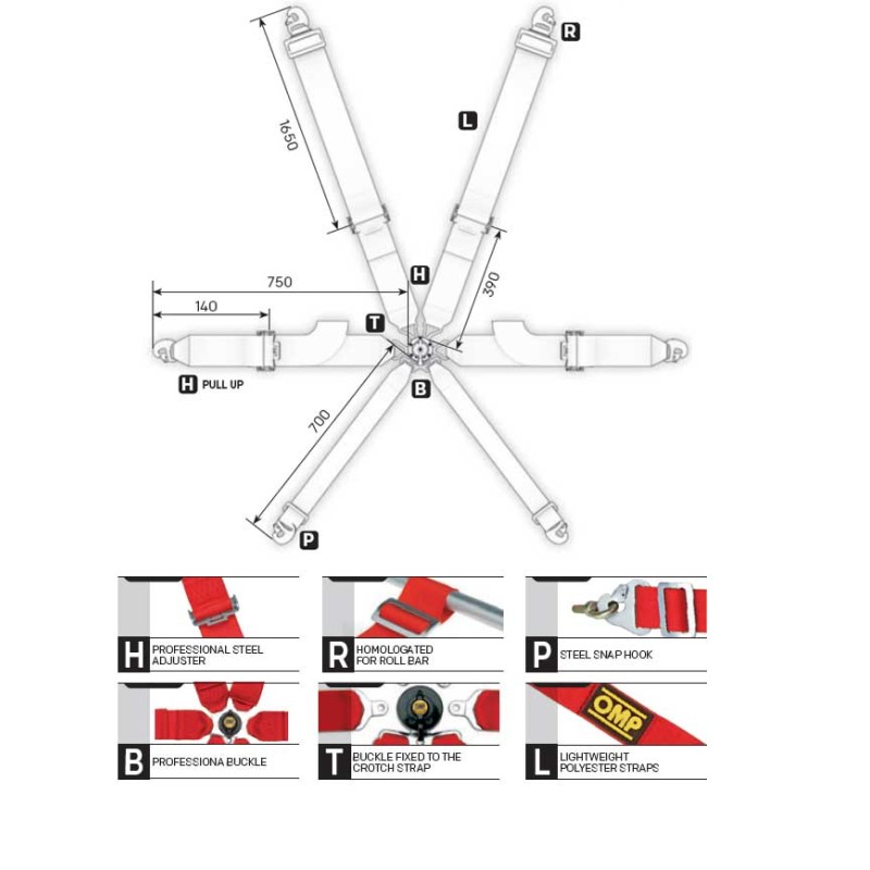 Cinturones de seguridad OMP FIRST 3+2, MONDOKART, kart, go