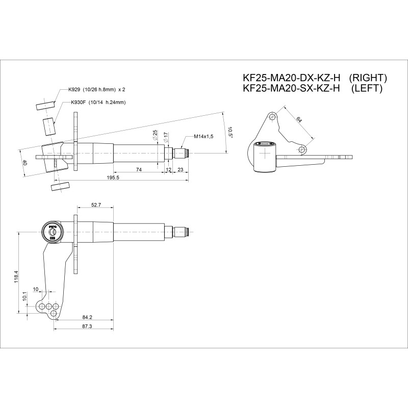 Spindle 25/17mm (10mm) KZ RR - MA20, mondokart, kart, kart