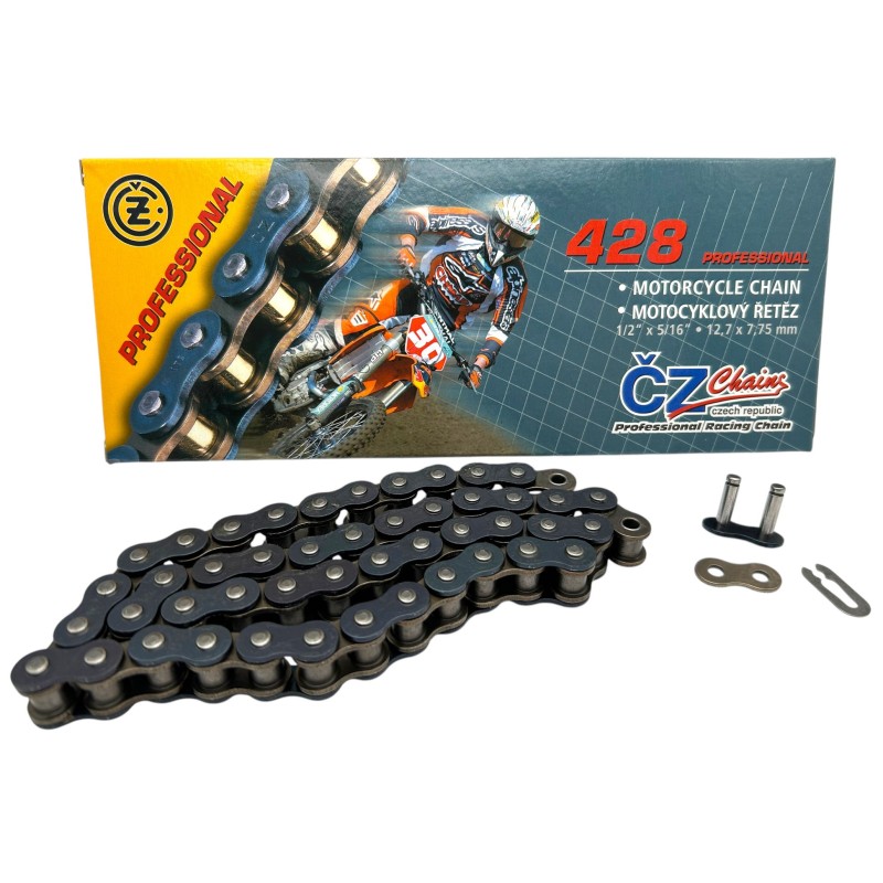 Chaîne CZ-CHAINS Pas 428 pour 125cc KZ, MONDOKART, kart, go
