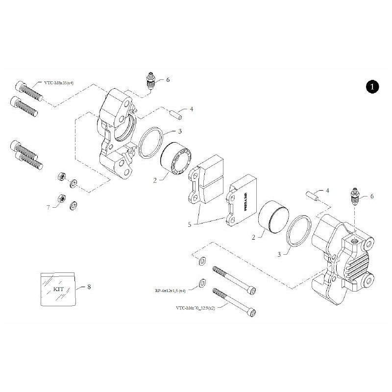 Overhaul kit brake caliper I38x2 BirelArt Easykart, mondokart