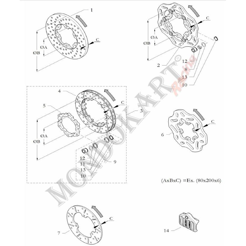 Brake Disc Complete Kit Floating 80x180x16 KF KZ OK BirelArt